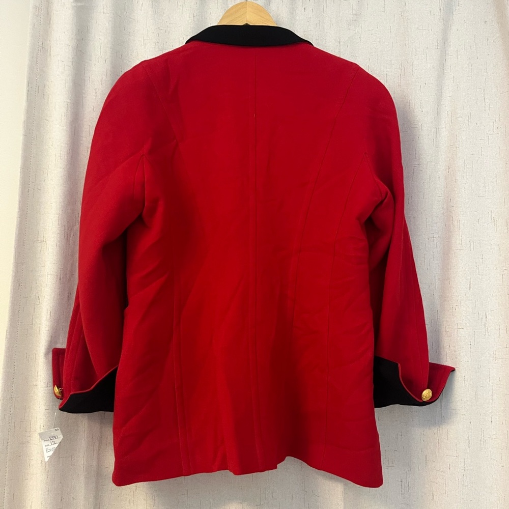 Escada Red Blazer with Black Trim and Gold Buttons - Picture 5 of 10